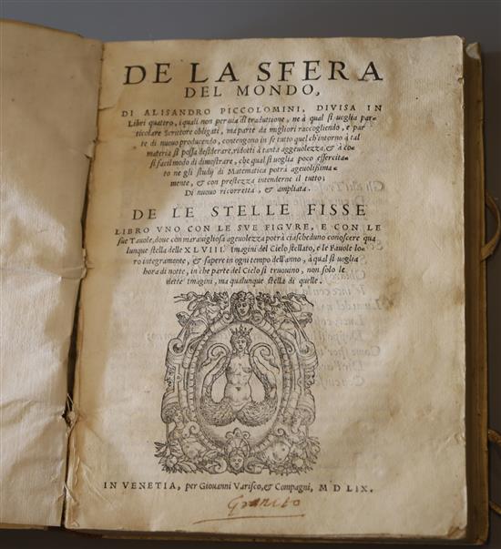 Piccolomini, Alessandro (1508-78) - De le Stelle Fisse Uno and De le Sfera del Mondo, 2 vols in one, qto, contemporary limp vellum, wit